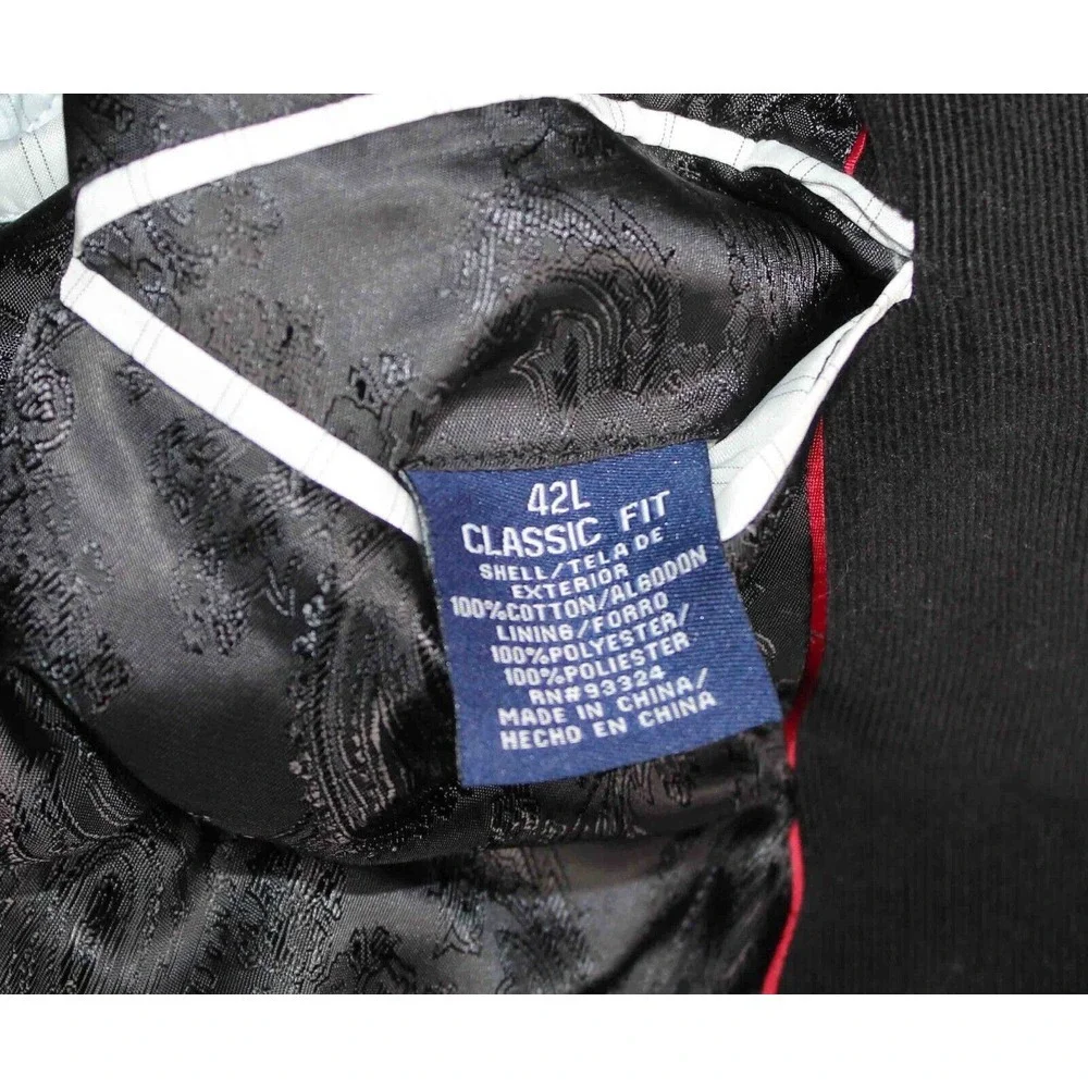Stafford Black Corduroy Classic Fit Elbow‎ Patch Blazer Jacket Mens Size 42 Long
